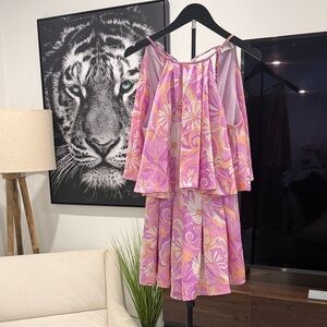 Fate Vibrant Pink and Orange Layered Romper